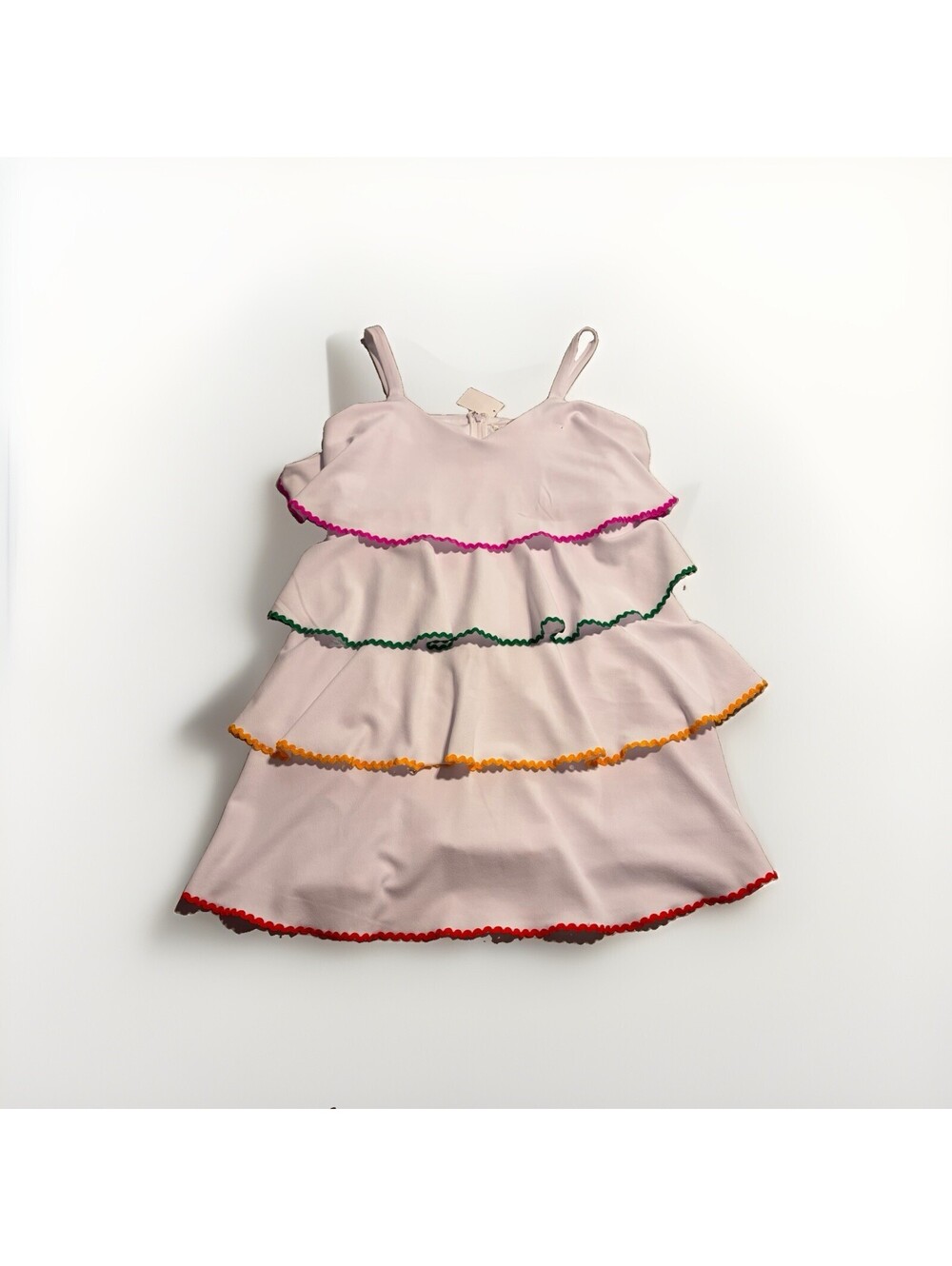 Versona White & Multi Colored Trim Ruffled Tiered Midi Dress Sz Large NWT